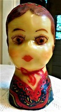 VINTAGE ART STUDIO HANDMADE HAND PAINTED WAX ETHNIC GIRL HEAD FIGURINE