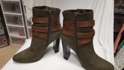 Women's  Suede Just Fab boots w/ leather-look studded belting; gently worn; 6.5M