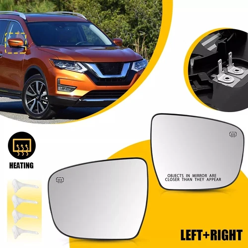 Pair Mirror Glass For 2014-2020 Nissan Rogue Heated Driver and Passenger Side