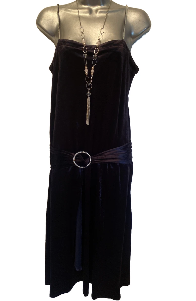 Vintage 80 s Jonadam Velvet 1920 s Gatsby Flapper Style Dress Uk 12