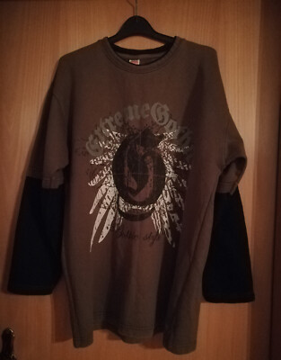Sweatshirt Jungen 158/164 dunkelbraun/schwarz Aufdruck Gothic