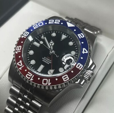 Custom 40mm  Pepsi  GMT Style Sub Mod Watch Jubilee w/ NH34 Automatic