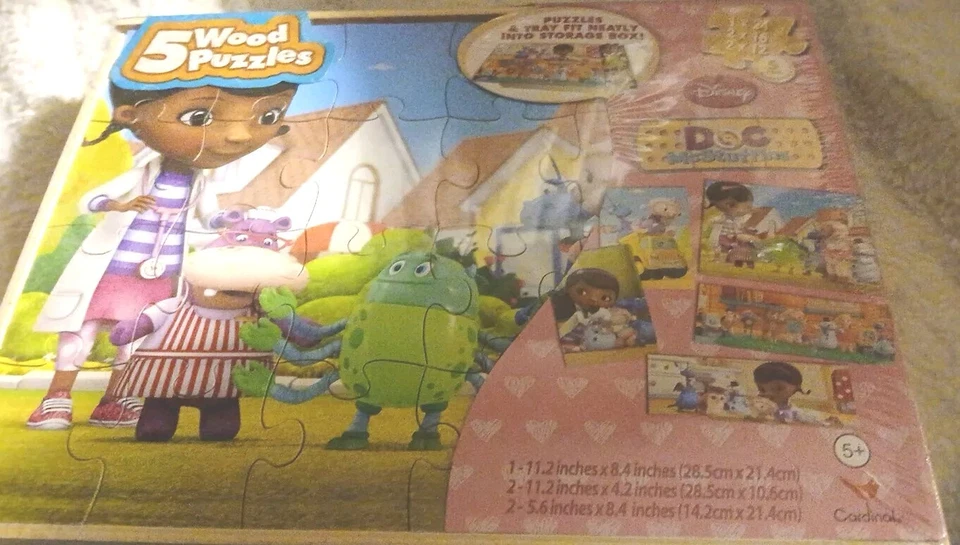 Disney - 5 Wooden Puzzles in Wood Storage Box - Doc McStuffins Sealed - Image 4 of 4
