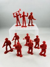 Lot of 10 Red Plastic Fireman Firefighter Toy Figures 2" Tall