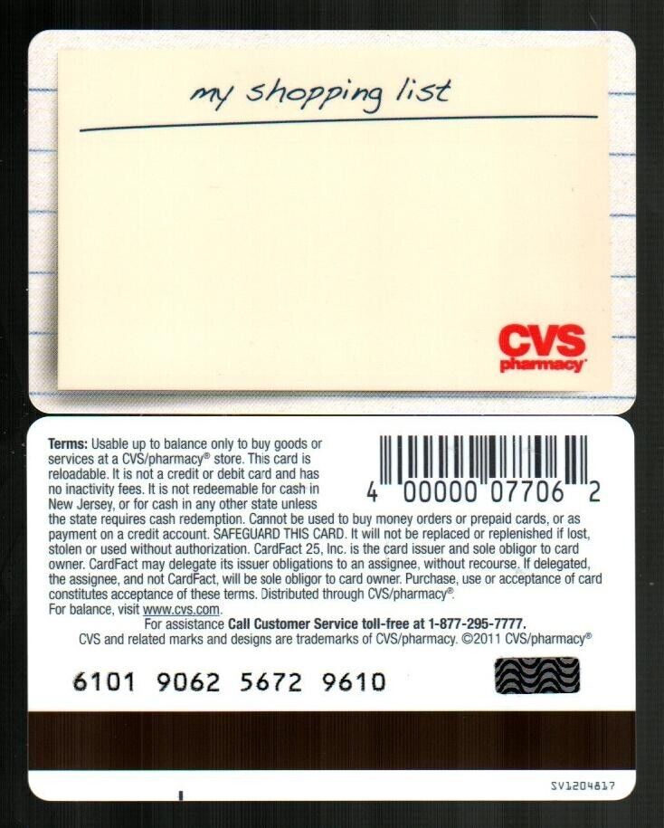 CVS Pharmacy * Used Collectible Gift Card NO VALUE * SV1607064