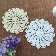 4Pcs/Lot Vintage Hand Crochet Lace Doilies Round Cup Mat Drink Coasters Flower