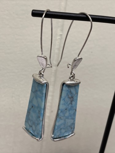 Vintage RLM Soho Blue Earrings Jewelry Huggies Large Dangle Rectangular Signed