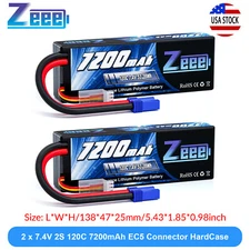 2x Zeee 2S Lipo Battery 7200mAh 7.4V 120C EC5 for RC Car Truck Tank Helicopter