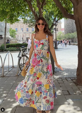 ZARA Multicoloured Floral Printed Tiered Midi Dress Size L Holiday Bloggers Fave