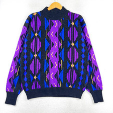 Vintage 80s 90s Kaelin Adult Large Wool Blend Retro Geometric Purple Sweatshirt
