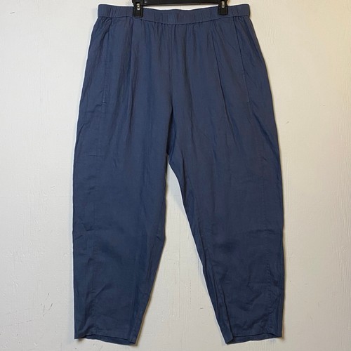 Eileen Fisher Women's Lantern Organic Linen Blue Pockets Ankle Pants Size XL