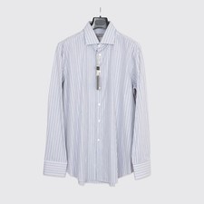 Canali Dress Shirt Size 17.5 44cm Tonal Gray Striped Cotton Made in Italy