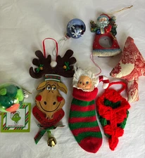 Lot of 7 Vintage Assorted Christmas Ornaments - Some Handmade