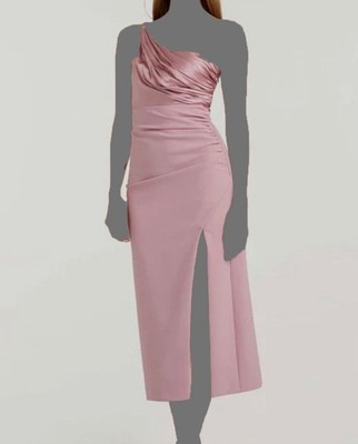 $495 Cinq à Sept Women's Pink Trenton One-Shoulder Slit-Leg Midi Dress Size 8
