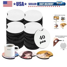 40 PCS Sublimation Blank Car Coasters, 2.75 in Circular Opening Blank Sublima...
