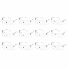 Safety Glasses Clear Lens ANSI Z87.1 Scratch Resistant UV 12 Pair Pack Frameless