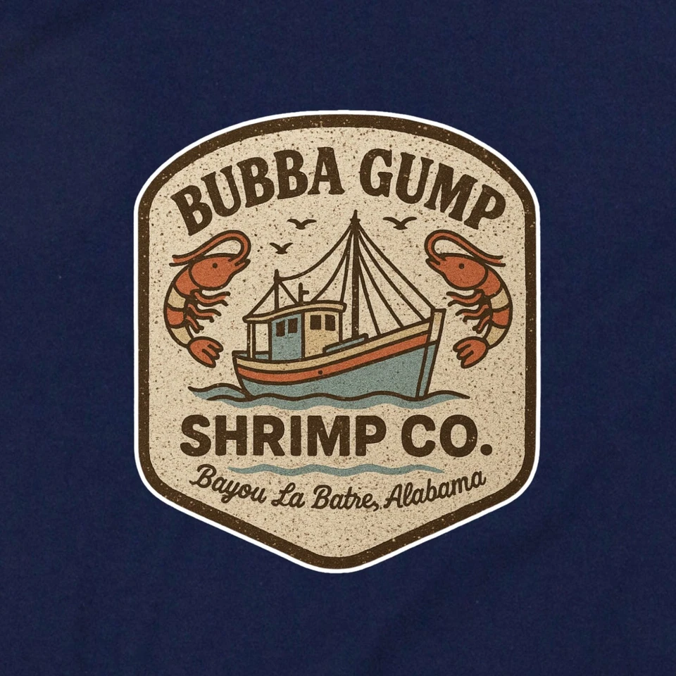 Bubba Gump Shrimp FORREST GUMP T-Shirts Retro 90s Film Movie Tee Pocket Print - Image 2 of 2