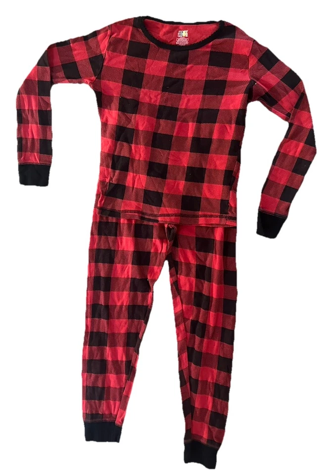 Conjunto de pijama xadrez OLD NAVY unissex masculino/menino preto e vermelho búfalo roupa de dormir - Imagem 2 de 4
