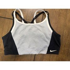Nike Womens Dri-FIT Colorblock Embossed Swoosh Racerback Sports Bra Black Grey