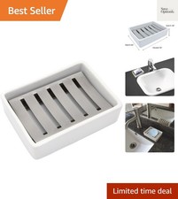Ceramic Soap Dish Stainless Steel Soap Holder for Bathroom and Shower Double ...