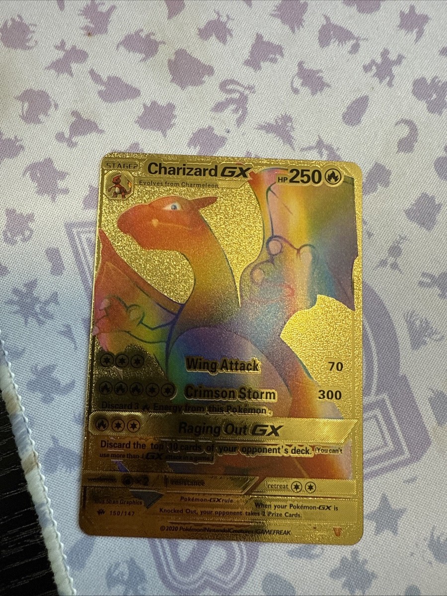 Pokemon Gold Foil Fan Art Card CHARIZARD GX 250HP 150/147 Rainbow
