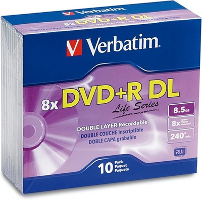 Verbatim  Life Series DVD+R DL Disc Slim Case, Pack of 10