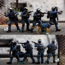 Homemade 1/72 Counter-terrorism Team SWAT Special Police 4 Soldiers With Dog