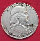 1958 D Franklin Half Dollar 90% Silver 50c US Coin Denver Mint USA