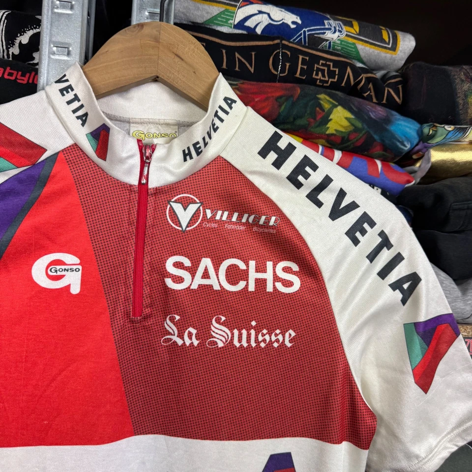 CAMISETA DE CICLISMO GONSO HELVETIA VINTAGE AÑOS 80 TALLA S JÖRG MÜLLER TOUR DE SUISSE RARA Foto 4 de 4