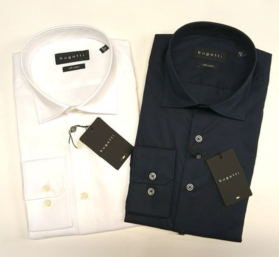 #ad Basic Regular Fit BUGATTI Men#x27;s Shirt 9150 88710D Blue 390 White 10 $114.33