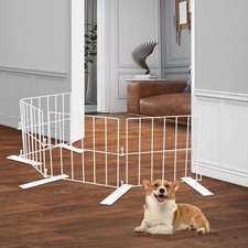 Short Puppy Gate - 17 Inch Height Dog Gate, Metal Free Standing Pet Gates, Ex...