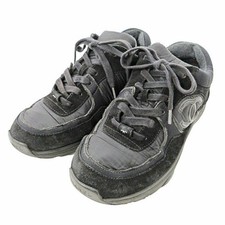 Chanel Coco Mark Sneakers Nylon Suede 39 26cm Black Ladies 0709 IBO73