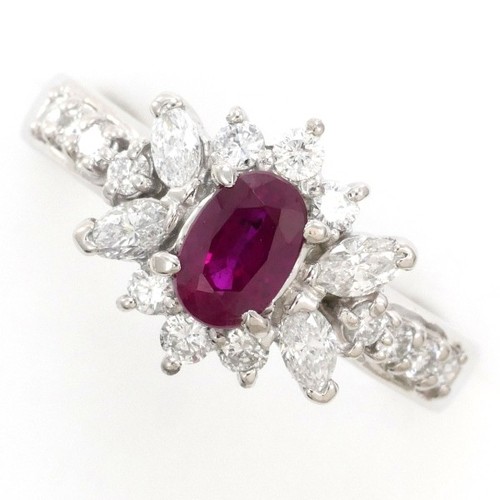 Platin 900 Ring 10,5 Größe Rubin 0,72 Diamant ca.7,1g kostenloser Versand gebraucht