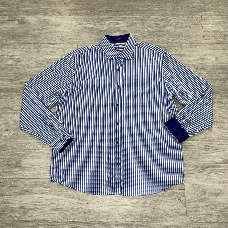 Report Collection Dress Shirt Men’s XXL Blue Checkered 100% Cotton Button Up - Image 2 of 4