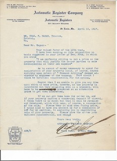 1917 AUTOMATIC REGISTER COMPANY ST. LOUIS MISSOURI LETTERHEAD LETTER