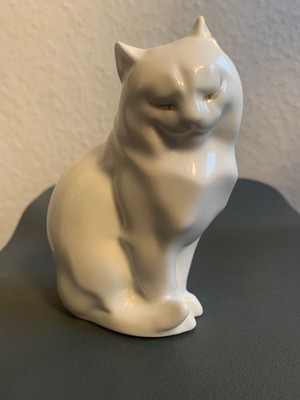 Herend Feher Ungary Porzellan Figur Tier Katze Cat Perserkatze