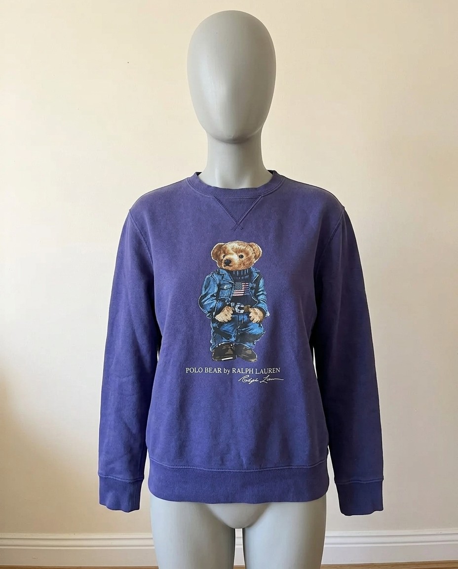 POLO RALPH LAUREN  FELPA GIROCOLLO (CREWNECK) DONNA TG.M VIOLA ORIGINALE