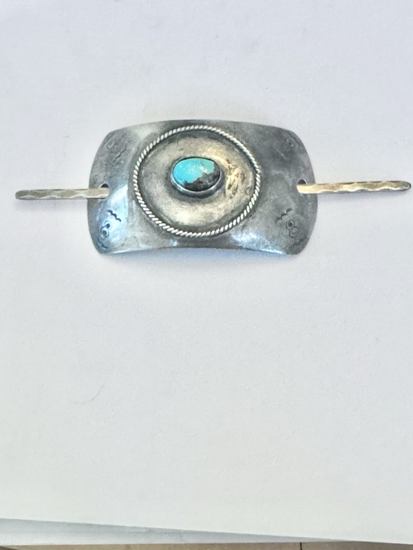 Old Pawn Navajo  Sterling Silver Turquoise Stamped Barrette Hair Clip 37 Gr.!l