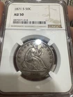 1871-S 50c Seated Liberty Silver Half Dollar Coin NGC Au50 Hard to Find