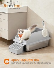 2 Pack Stainless Steel Cat Litter Boxes With Open Top, High Sided Litter