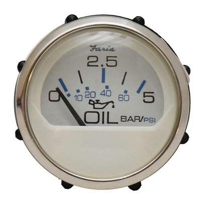 Faria Boat 5 BAR Oil Gauge GP9782B | Chesapeake White SS 2 Inch
