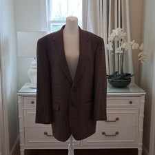NWOT Lauren Ralph Lauren Mens Brown Wool Mini Plaid Mini Check Blazer Size 42R