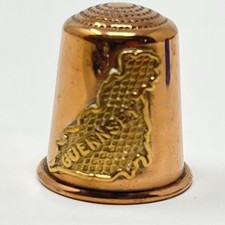 Metal (Brass?) Thimble With Attached Outline Of Guernsey