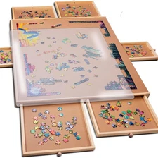 1500 Piece Puzzle Board With Drawers Wooden Table Mat Organizer Storage System