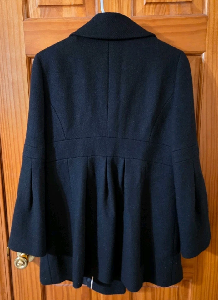 Abrigo Ann Taylor Negro Mezcla Lana Doble Pecho Guisante Mangas Campana Mujer Talla 12P Foto 2 de 4