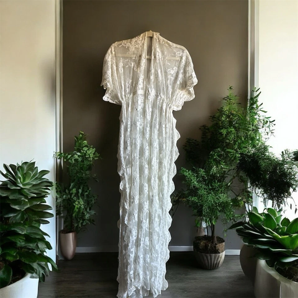 Shiraleah Renda Branca Comprimento Máximo Estilo Kaftan Cobertura/Roupão Casamento Tamanho Único - Imagem 2 de 4