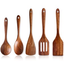5 Pcs Best Wooden Spoons for Cooking Kitchen Utensils Set Acacia Wood Cooking...