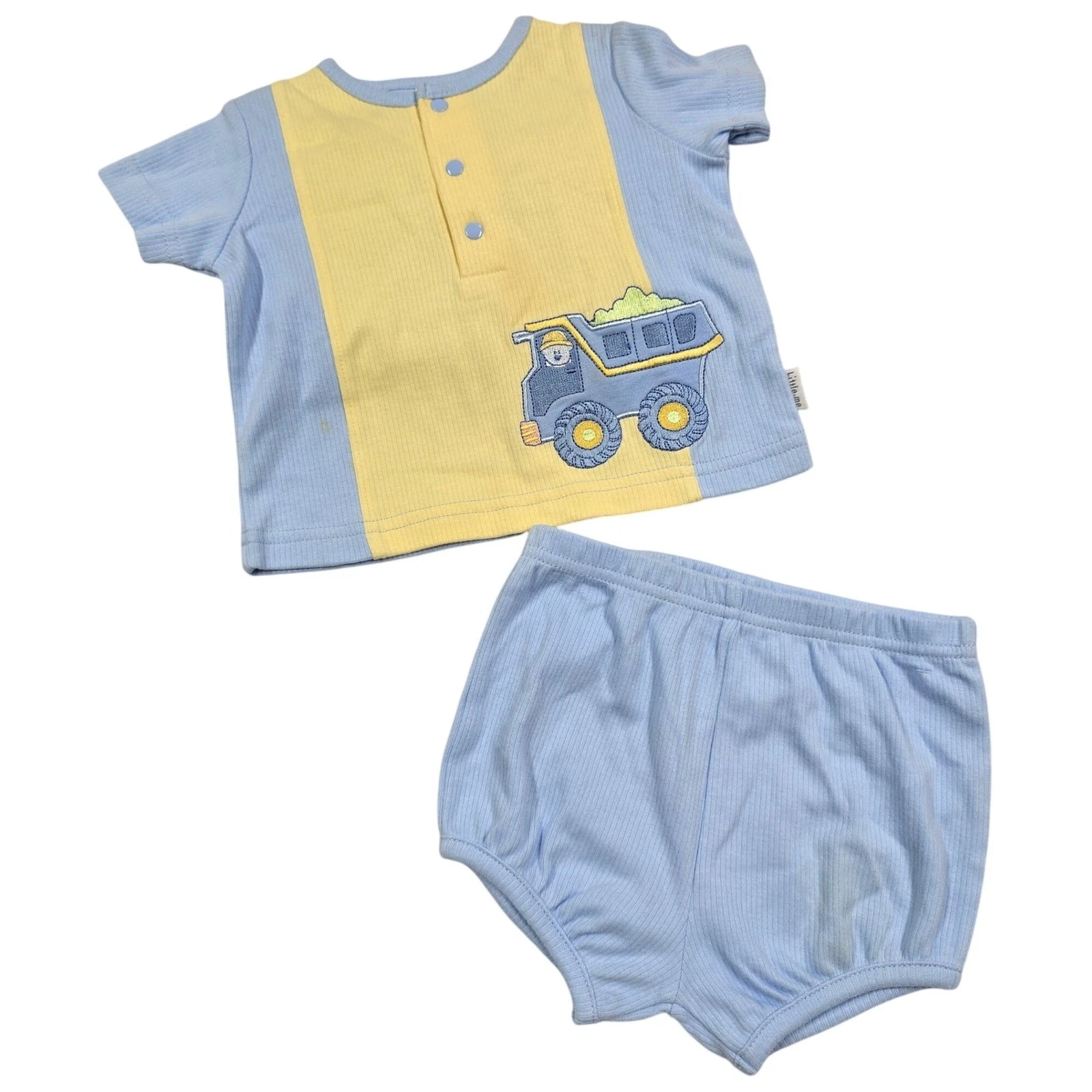 Little Me Vintage Y2K Baby Boy Clothes Set 3-6 m Blue Yellow Dump Truck Outfit