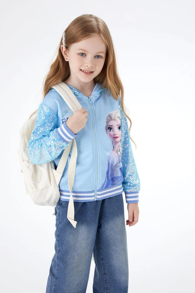 Jaqueta Disney Frozen Elsa Stitch Minnie Mouse Criança Menina 3-4T, Elsa-azul - Imagem 2 de 4