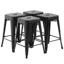 Metal Bar Stools Set of 4 Counter Height Bar Stools 24 Inches Industrial Bar ...